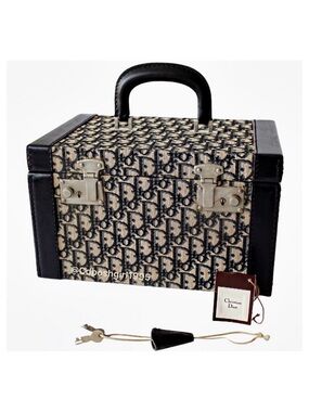1970s Christian Dior Vanity Train Case Iconic Oblique Canvas Original Keys & Tag